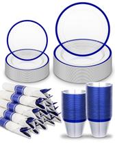 Conjunto de louças descartáveis BESTVIP 175 PCS com borda azul transparente