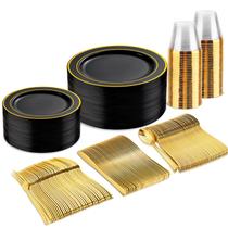 Conjunto de louças descartáveis BuCla Black Gold 150 peças