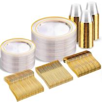 Conjunto de louças descartáveis BuCla Clear Gold 300 unidades com xícara