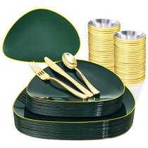 Conjunto de louças descartáveis Dayammi Green Plastic 180 unidades Conjunto de louças descartáveis Dayammi Green Plastic 180 unidades