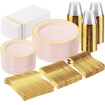 Conjunto de louças descartáveis de plástico GATHER 350 unidades rosa