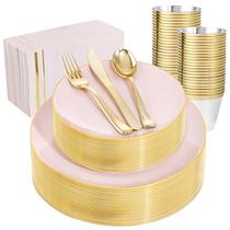 Conjunto de louças descartáveis de plástico NOCCUR Pink para 50 convidados