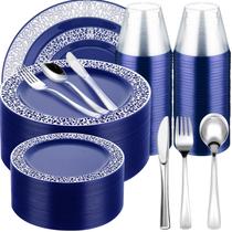 Conjunto de louças descartáveis de plástico Norme 300 peças azul