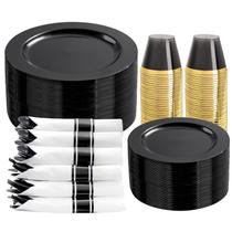 Conjunto de louças descartáveis Ejinirinjonir Black Plastic 350 unidades