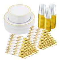 Conjunto de louças descartáveis Fijinhom 350 unidades para 50 convidados dourado