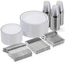 Conjunto de louças descartáveis Goodluck para 50 convidados em prata