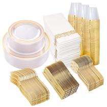 Conjunto de louças descartáveis I00000 para 50 convidados com acabamento dourado