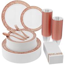 Conjunto de louças descartáveis JOLLY CHEF 210 unidades em ouro rosa Conjunto de louças descartáveis JOLLY CHEF 210 unidades em ouro rosa