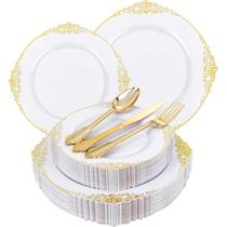 Conjunto de louças descartáveis Joyido branco/dourado 125 unidades Conjunto de louças descartáveis Joyido branco/dourado 125 unidades