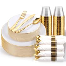 Conjunto de louças descartáveis KIRE 175PCS Gold Prates para 25 convidados