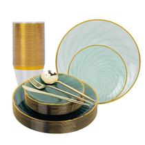 Conjunto de louças descartáveis N9R 180 unidades verdes com borda dourada