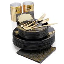 Conjunto de louças descartáveis N9R Black Gold 225 unidades para 25