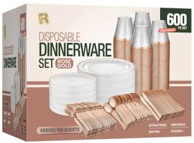 Conjunto de louças descartáveis R-kay 600 unidades em ouro rosa 100 hóspedes