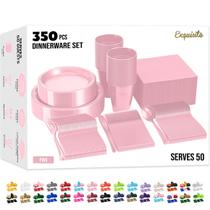 Conjunto de louças descartáveis requintado de 350 unidades rosa para festa Conjunto de louças descartáveis requintado de 350 unidades rosa para festa