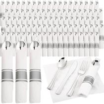 Conjunto de louças descartáveis Supernal Silver Plastic 120 Hóspedes Conjunto de louças descartáveis Supernal Silver Plastic 120 Hóspedes