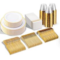 Conjunto de louças descartáveis SUT Elegant branco/dourado 350 unidades Conjunto de louças descartáveis SUT Elegant branco/dourado 350 unidades