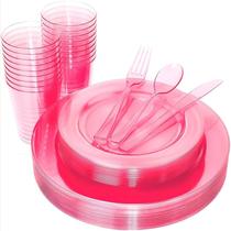 Conjunto de louças descartáveis WDF 25 Guest Pink com copos rosa