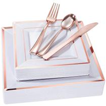 Conjunto de louças descartáveis WDF Rose Gold 125 unidades para 25 convidados