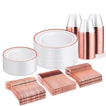 Conjunto de louças descartáveis WELLIFE Rose Gold 300 unidades para 50