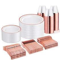 Conjunto de louças descartáveis WELLIFE Rose Gold 450 unidades para 75 convidados