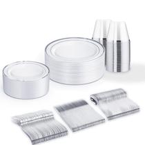 Conjunto de louças descartáveis WELLIFE Silver 150 unidades para 25 convidados