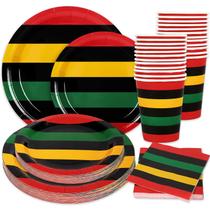 Conjunto de louças descartáveis Whaline Juneteenth para 24 convidados Conjunto de louças descartáveis Whaline Juneteenth para 24 convidados