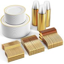Conjunto de louças FOCUSLINE 600 unidades para 100 convidados com borda dourada Conjunto de louças FOCUSLINE 600 unidades para 100 convidados com borda dourada