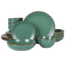 Conjunto de louças Gibson Home Hazeltine 16 peças de grés verde Conjunto de louças Gibson Home Hazeltine 16 peças de grés verde