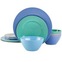 Conjunto de louças Gibson Home Melamine Service 4, azul, 12 unidades
