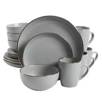 Conjunto de Louças Gibson Home Rockaway 16 Peças - Borda Cinza/Dourada Conjunto de Louças Gibson Home Rockaway 16 Peças - Borda Cinza/Dourada