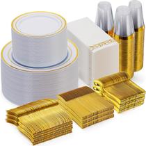 Conjunto de louças Goodluck 700 peças para 100 convidados com aro dourado