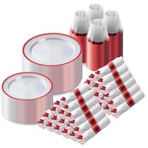 Conjunto de louças Goodluck 700 peças para 100 convidados em plástico vermelho