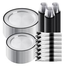 Conjunto de louças Goodluck Black Plastic 350 peças para 50 convidados
