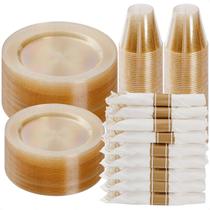 Conjunto de louças Goodluck Gold Glitter 350 peças para 50 convidados