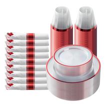 Conjunto de louças Goodluck Red Plastic 175 peças para 25 convidados