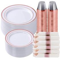 Conjunto de louças Goodluck Rose Gold Plastic 350 unidades para 50 convidados Conjunto de louças Goodluck Rose Gold Plastic 350 unidades para 50 convidados