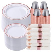 Conjunto de louças Goodluck Rose Gold Plastic 700 unidades para 100 convidados