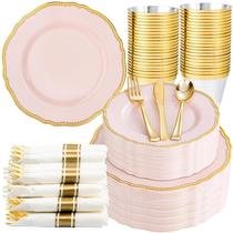Conjunto de louças Hioasis Pink Plastic 350 unidades para 50 convidados Conjunto de louças Hioasis Pink Plastic 350 unidades para 50 convidados