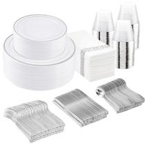 Conjunto de louças I00000 350 unidades de plástico prateado para 50 convidados