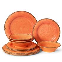 Conjunto de louças LEHAHA Crackle Melamine 12 peças de laranja