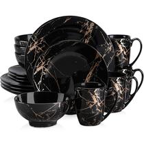 Conjunto de louças LOVECASA Black de 16 peças para 4 com design dourado Conjunto de louças LOVECASA Black de 16 peças para 4 com design dourado