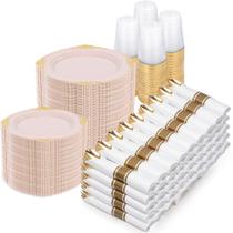 Conjunto de louças Nervure 700 unidades de pratos de ouro rosa para 100 convidados Conjunto de louças Nervure 700 unidades de pratos de ouro rosa para 100 convidados