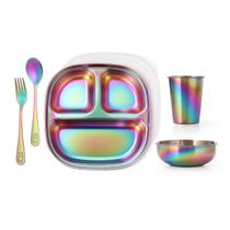 Conjunto de louças para crianças AIEVE em aço inoxidável, 5 peças Rainbow Conjunto de louças para crianças AIEVE em aço inoxidável, 5 peças Rainbow