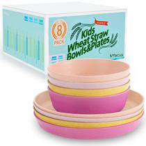 Conjunto de louças para crianças Mfacoy Wheat Straw 4 pratos 4 tigelas 500mL