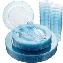 Conjunto de louças Rubtlamp Blue Glitter para 30 convidados com 180 unidades