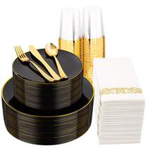 Conjunto de louças Supernal Black & Gold 350 unidades com talheres