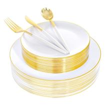 Conjunto de louças Supernal em plástico branco/dourado 150 unidades