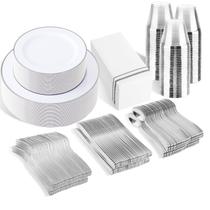 Conjunto de louças SUT Silver/White Plastic 350 unidades para 50 convidados