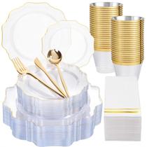 Conjunto de louças WDF Clear Gold de 50 peças para casamento/festa Conjunto de louças WDF Clear Gold de 50 peças para casamento/festa