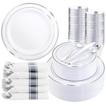 Conjunto de louças WDF Partyware de 350 peças para 50 convidados, prata Conjunto de louças WDF Partyware de 350 peças para 50 convidados, prata